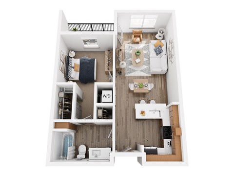 Floor plan for 1 bed, 1 bath, 717 sqft